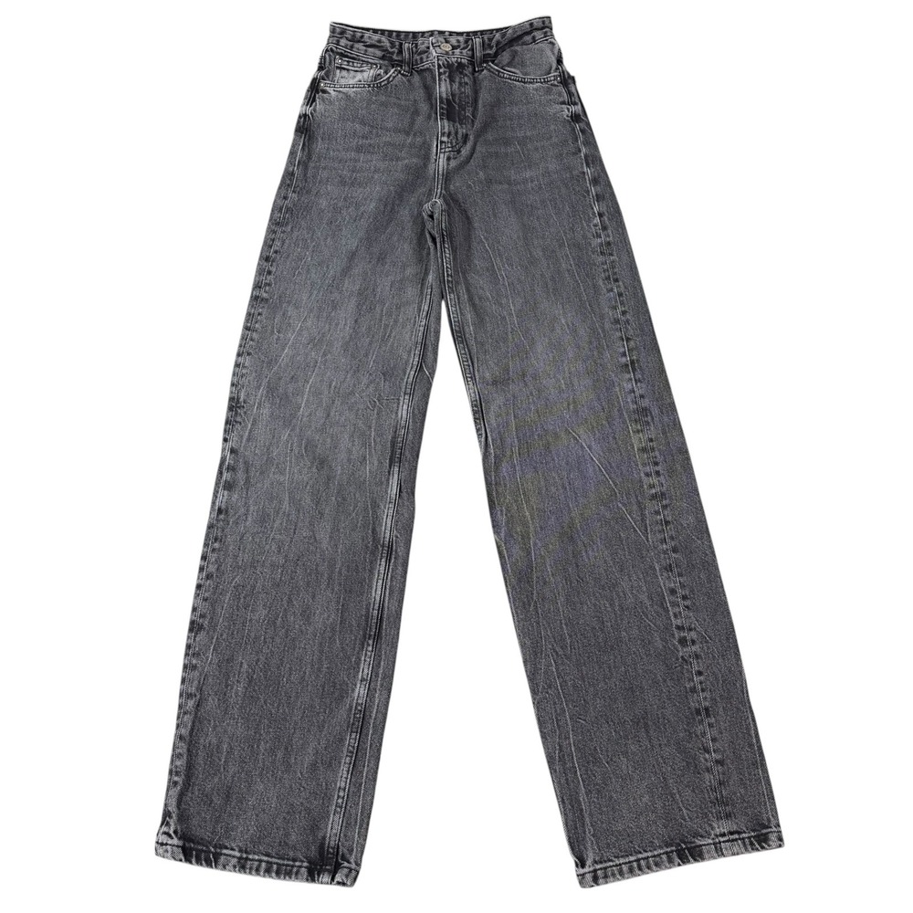 Zara Womens Wide Leg Grey Acid Wash High Rise Denim Jeans Size 2